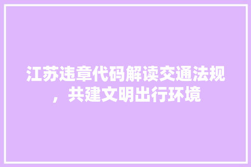 江苏违章代码解读交通法规，共建文明出行环境