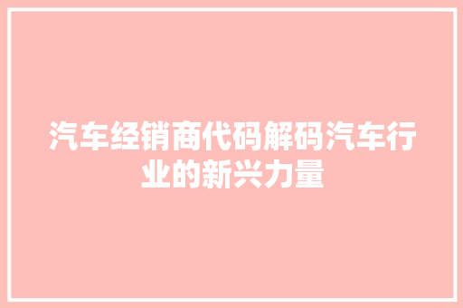 汽车经销商代码解码汽车行业的新兴力量