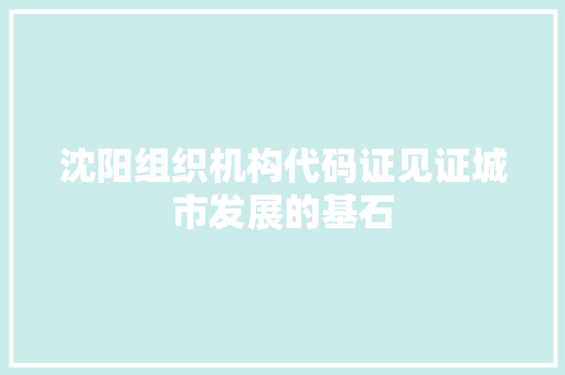 沈阳组织机构代码证见证城市发展的基石