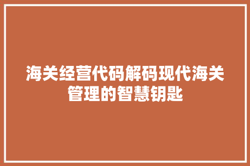 海关经营代码解码现代海关管理的智慧钥匙