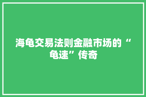 海龟交易法则金融市场的“龟速”传奇