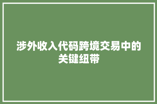 涉外收入代码跨境交易中的关键纽带