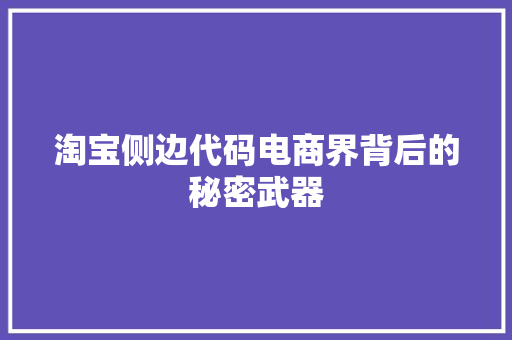 淘宝侧边代码电商界背后的秘密武器