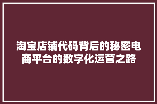 淘宝店铺代码背后的秘密电商平台的数字化运营之路