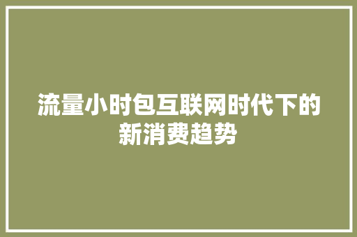 流量小时包互联网时代下的新消费趋势