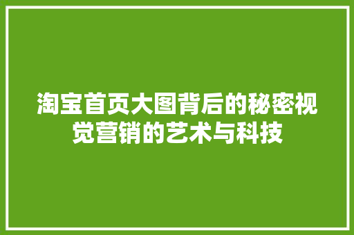 淘宝首页大图背后的秘密视觉营销的艺术与科技