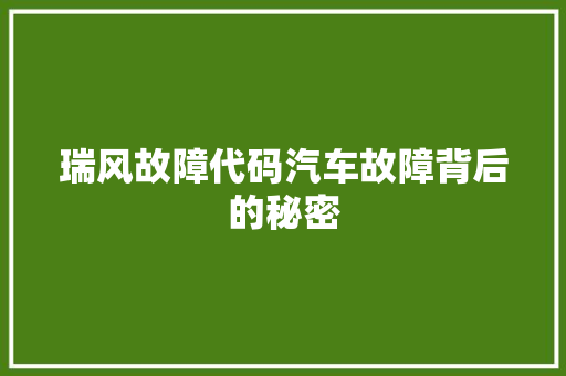 瑞风故障代码汽车故障背后的秘密