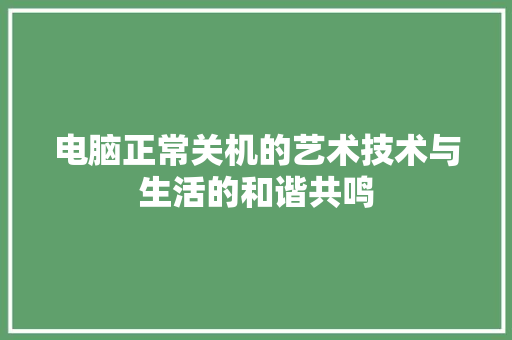 电脑正常关机的艺术技术与生活的和谐共鸣