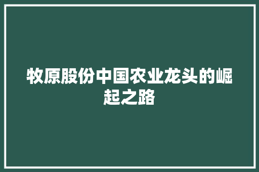 牧原股份中国农业龙头的崛起之路