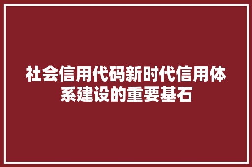 社会信用代码新时代信用体系建设的重要基石