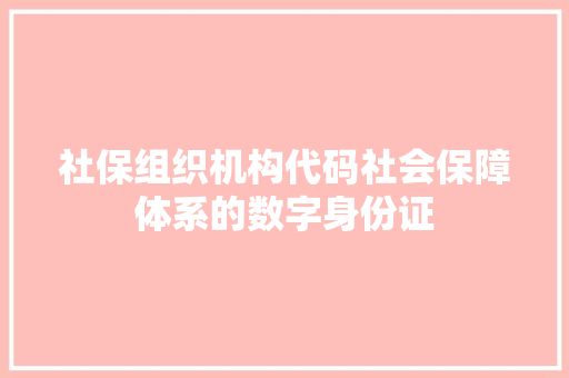 社保组织机构代码社会保障体系的数字身份证