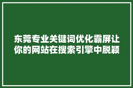 东莞专业关键词优化霸屏让你的网站在搜索引擎中脱颖而出