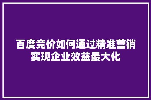 百度竞价如何通过精准营销实现企业效益最大化