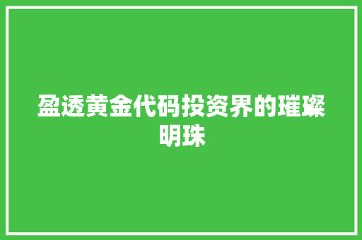盈透黄金代码投资界的璀璨明珠