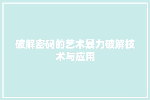 破解密码的艺术暴力破解技术与应用